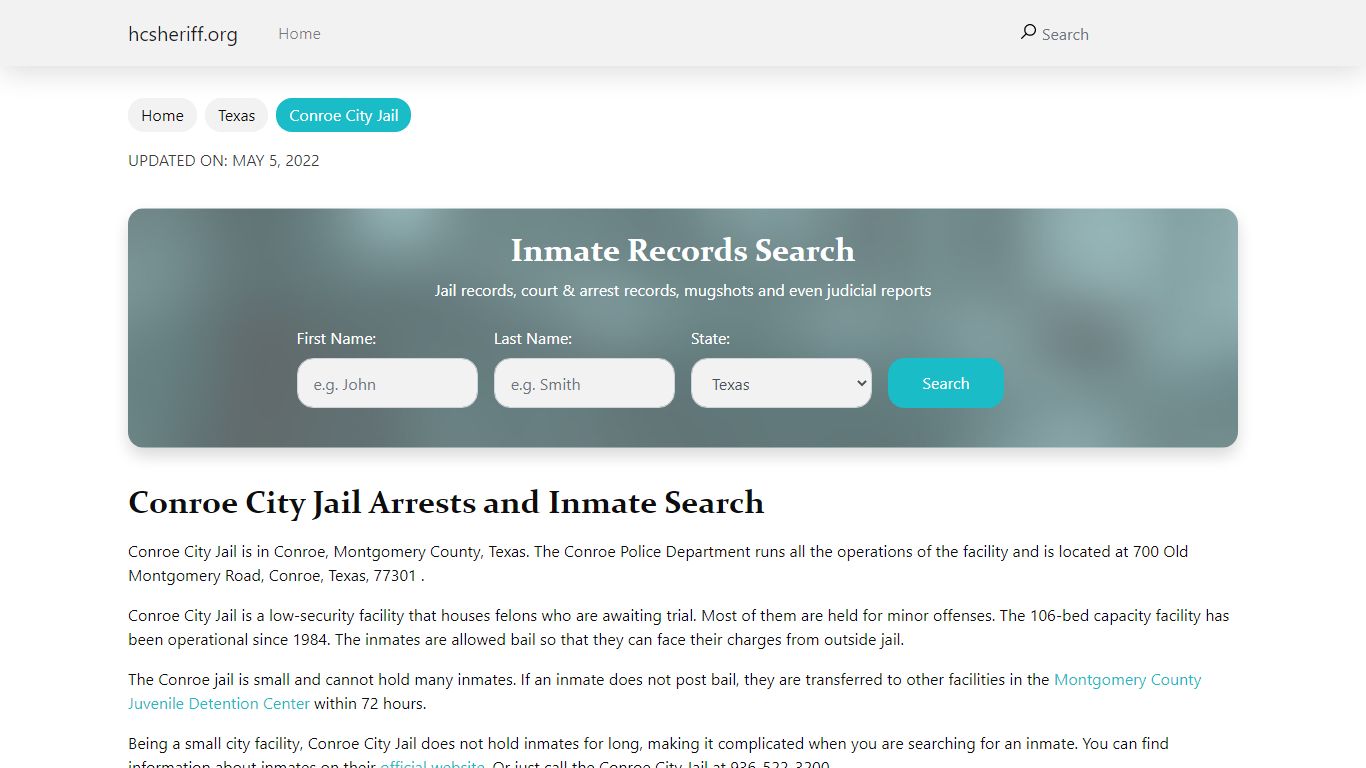 Conroe City Jail Arrests and Inmate Search - hcsheriff.org