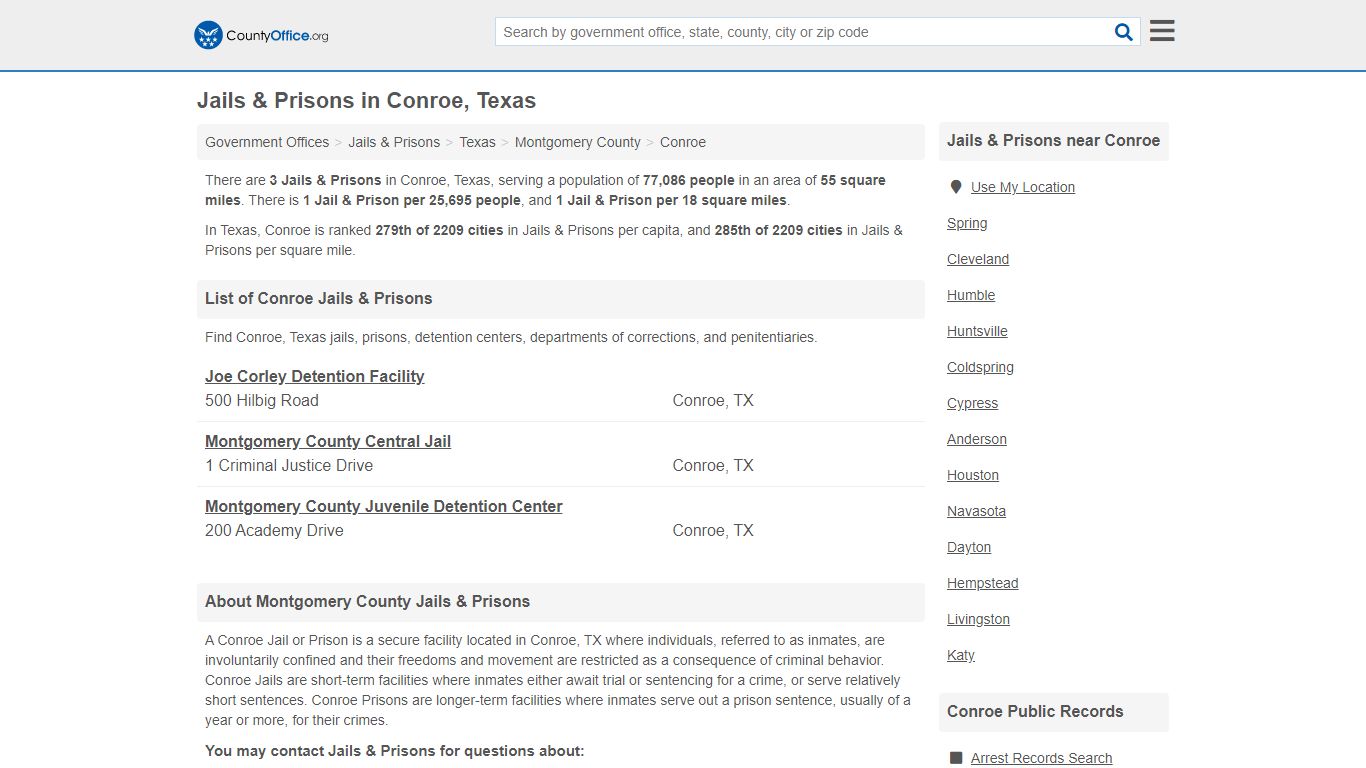 Jails & Prisons - Conroe, TX (Inmate Rosters & Records)