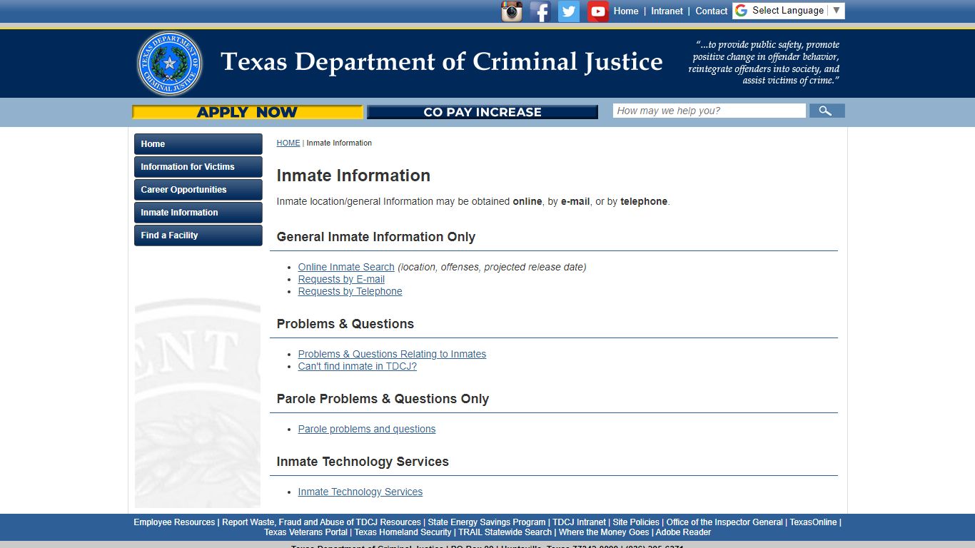 Inmate Information - Texas Department of Criminal Justice